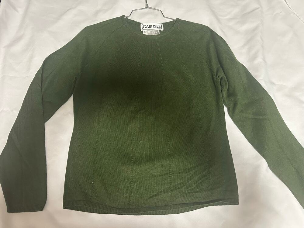 Carlisle Womens green long sleeve blouse round neck silk & cashmere size LG